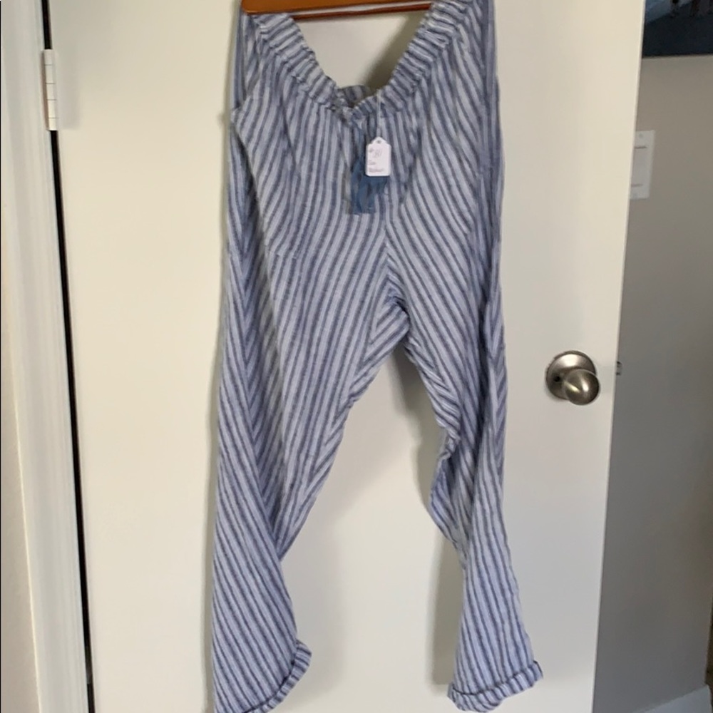 Striped linen pants with cuff